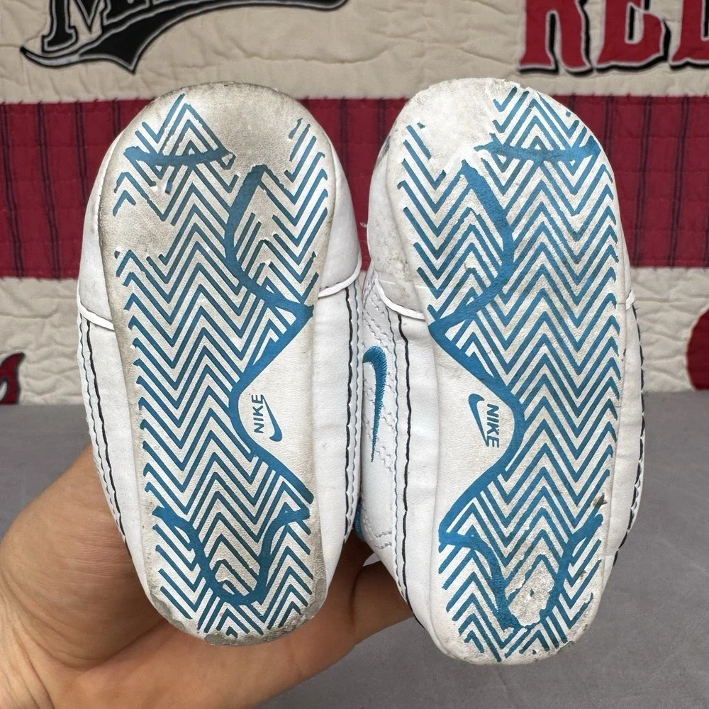 Size‎ 4c - Nike Waffle Crib Shoes Soft Leather Unisex White Blue Infant Baby
